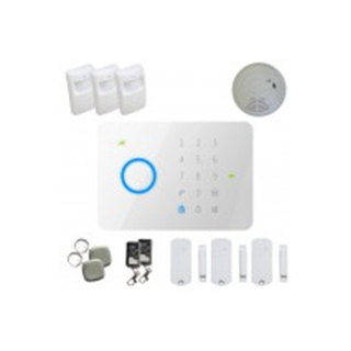 Kit alarme sans fil Gsm T4 + d&eacute;tecteur de fum&eacute;e