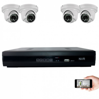 Kit vid&eacute;osurveillance IP 4 d&ocirc;mes 2mp 20m