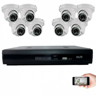 Kit vid&eacute;osurveillance IP 8 d&ocirc;mes 1mp 20m