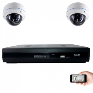 Kit vid&eacute;osurveillance IP 2 d&ocirc;mes 2mp 30m