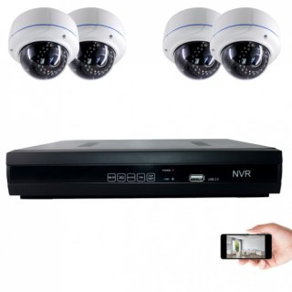 Kit vid&eacute;osurveillance IP 4 d&ocirc;mes 1mp 30m
