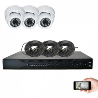 Kit vidéosurveillance 3 dômes AHD 720P 1MP 20m