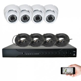 Kit vidéosurveillance 4 dômes AHD 720P 1MP 20m